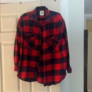 Red and Navy Plaid Flannel Shirt